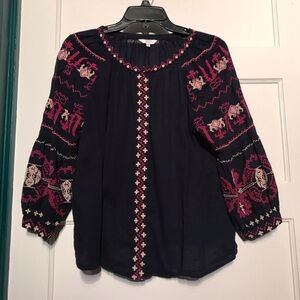 Tribal Embroidered Button Up Top